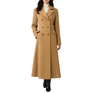 Vintage International Scene Camel Wool Long Double Breasted Maxi Coat Large